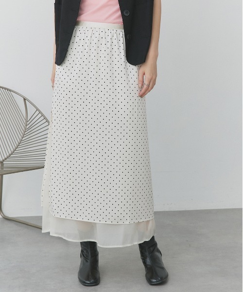 ad thie（アドティエ）の「ポルカドット レイヤードナロースカート（スカート・レディース・オフホワイト/ブラック・FREE）」の13枚目の写真