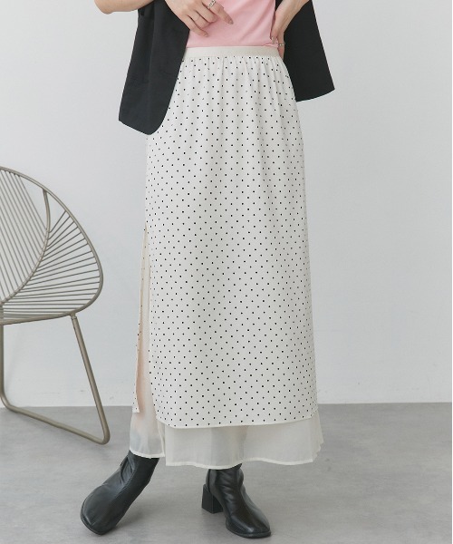 ad thie（アドティエ）の「ポルカドット レイヤードナロースカート（スカート・レディース・オフホワイト/ブラック・FREE）」の14枚目の写真