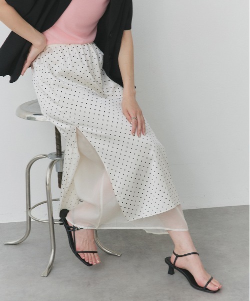 ad thie（アドティエ）の「ポルカドット レイヤードナロースカート（スカート・レディース・オフホワイト/ブラック・FREE）」の21枚目の写真