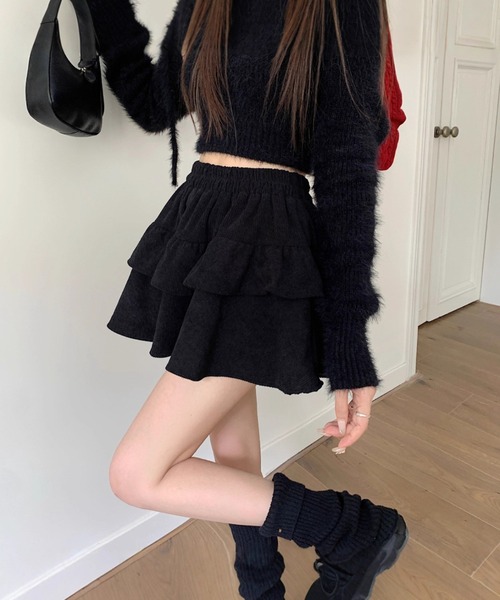 Mejoul（メジュール）の「【インナーパンツ付き】コーデュロイティアードフレアミニスカート（スカート・レディース・ベージュ/ブラウン/ブラック・F）」の2枚目の写真