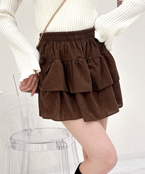 Mejoul（メジュール）の「【インナーパンツ付き】コーデュロイティアードフレアミニスカート（スカート・レディース・ベージュ/ブラウン/ブラック・F）」の19枚目の写真