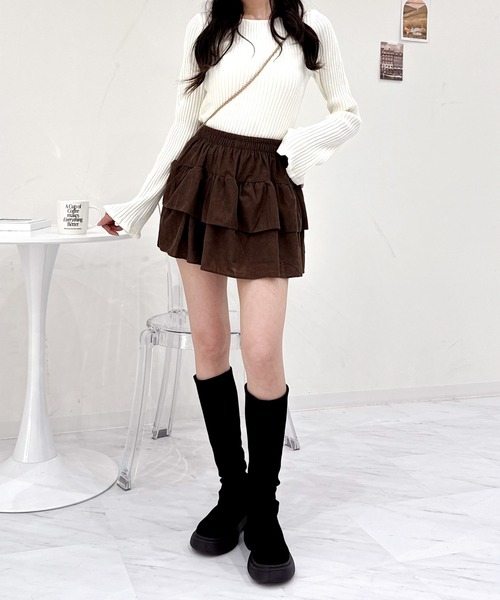 Mejoul（メジュール）の「【インナーパンツ付き】コーデュロイティアードフレアミニスカート（スカート・レディース・ベージュ/ブラウン/ブラック・F）」の18枚目の写真