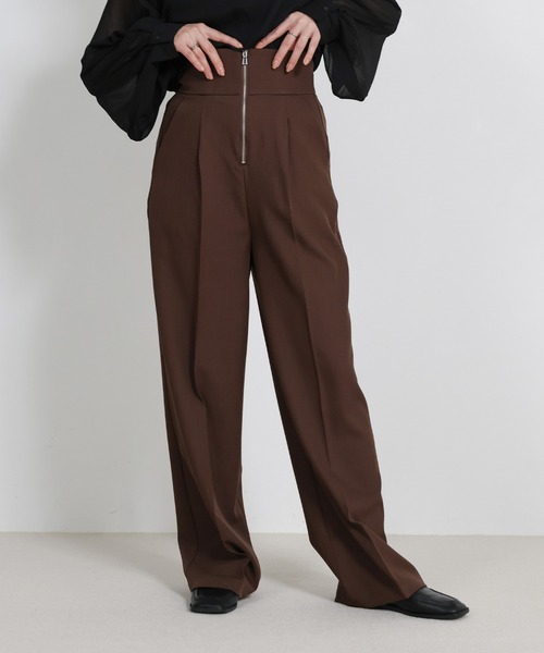 フロントファスナーハイウエストタックパンツ（スラックス）｜select
