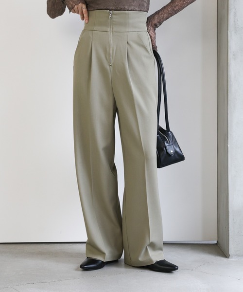 フロントファスナーハイウエストタックパンツ（スラックス）｜select