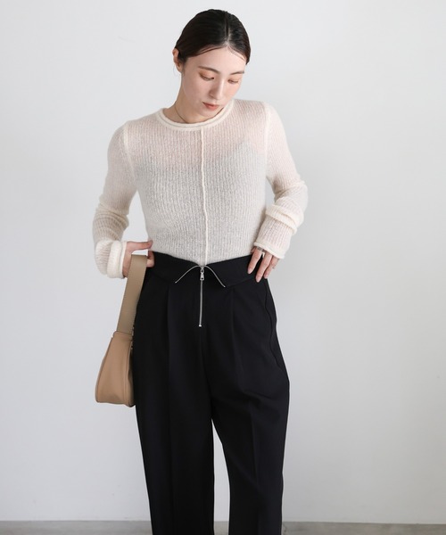 フロントファスナーハイウエストタックパンツ（スラックス）｜select