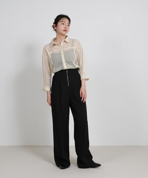select MOCA（セレクトモカ）の「フロントファスナーハイウエストタックパンツ（スラックス・レディース・ブラウン/ブラック/グレイッシュベージュ・LARGE/MEDIUM）」の5枚目の写真