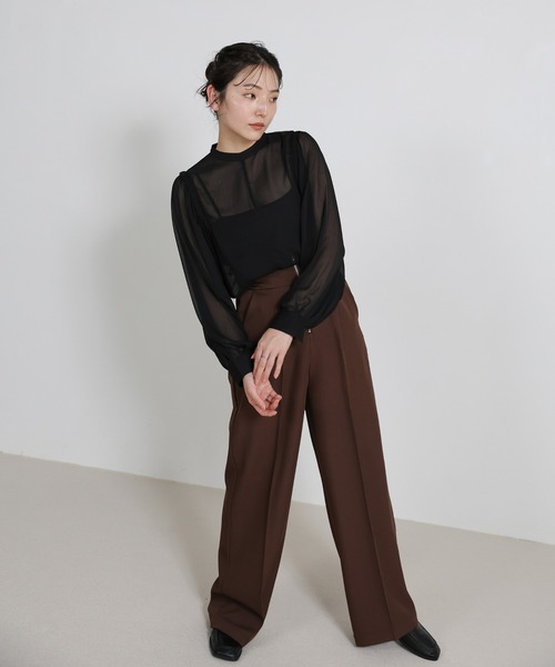 select MOCA（セレクトモカ）の「フロントファスナーハイウエストタックパンツ（スラックス・レディース・ブラウン/ブラック/グレイッシュベージュ・LARGE/MEDIUM）」の6枚目の写真
