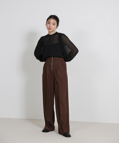 フロントファスナーハイウエストタックパンツ（スラックス）｜select