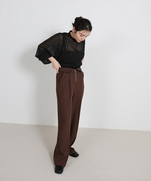 select MOCA（セレクトモカ）の「フロントファスナーハイウエストタックパンツ（スラックス・レディース・ブラウン/ブラック/グレイッシュベージュ・LARGE/MEDIUM）」の9枚目の写真