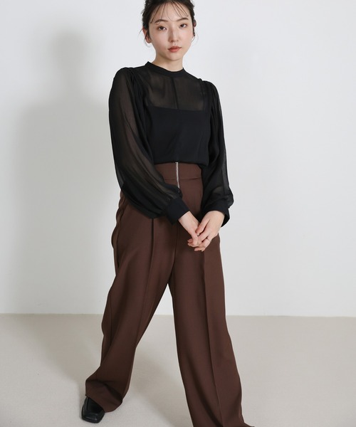 select MOCA（セレクトモカ）の「フロントファスナーハイウエストタックパンツ（スラックス・レディース・ブラウン/ブラック/グレイッシュベージュ・LARGE/MEDIUM）」の14枚目の写真
