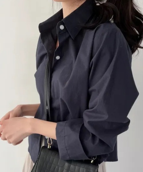 cammie（キャミー）の「ショート丈カラーシャツ（シャツ/ブラウス・レディース・イエロー/ネイビー/ミント/ブルー/ホワイト・LARGE/MEDIUM）」の16枚目の写真