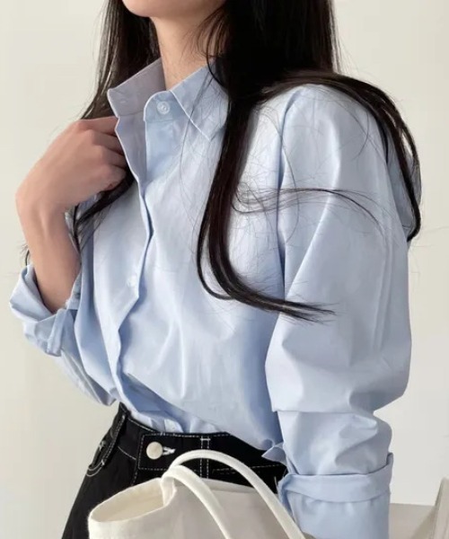 cammie（キャミー）の「ショート丈カラーシャツ（シャツ/ブラウス・レディース・イエロー/ネイビー/ミント/ブルー/ホワイト・LARGE/MEDIUM）」の22枚目の写真