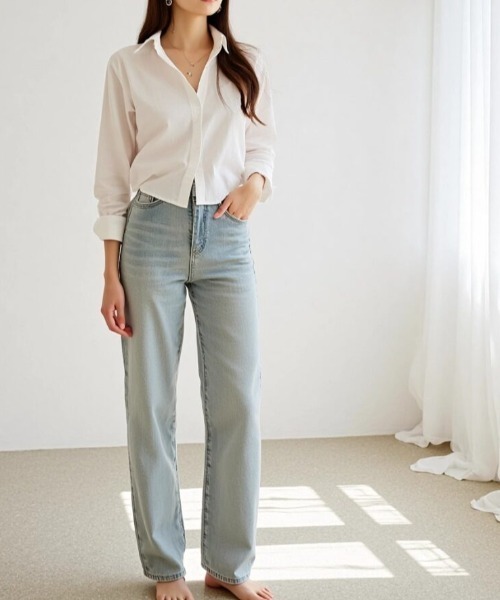 cammie（キャミー）の「ショート丈カラーシャツ（シャツ/ブラウス・レディース・イエロー/ネイビー/ミント/ブルー/ホワイト・LARGE/MEDIUM）」の6枚目の写真