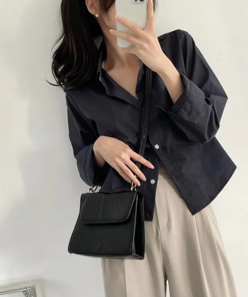 cammie（キャミー）の「ショート丈カラーシャツ（シャツ/ブラウス・レディース・イエロー/ネイビー/ミント/ブルー/ホワイト・LARGE/MEDIUM）」の17枚目の写真