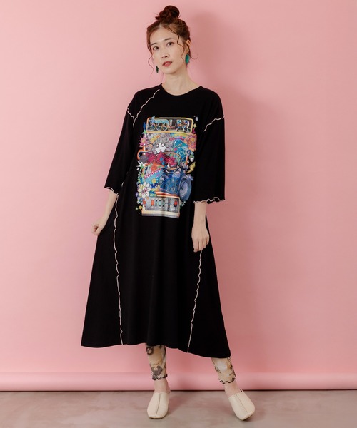 ScoLar（スカラー）の「153625：バイクゲーム柄メロウ切替ワンピース（ワンピース・レディース・ブルー/ブラック・M）」の2枚目の写真