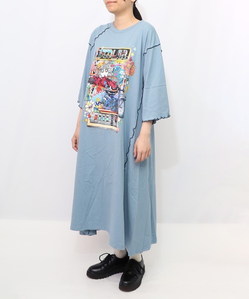 ScoLar（スカラー）の「153625：バイクゲーム柄メロウ切替ワンピース（ワンピース・レディース・ブルー/ブラック・M）」の7枚目の写真