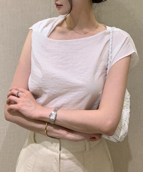 Aelina(エリナ)の「イレギュラー半袖シャツ(シャツ/ブラウス・レディース・ブルー/オフホワイト・F)」の5枚目の写真