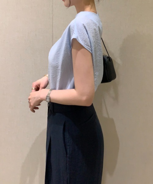 Aelina(エリナ)の「イレギュラー半袖シャツ(シャツ/ブラウス・レディース・ブルー/オフホワイト・F)」の18枚目の写真