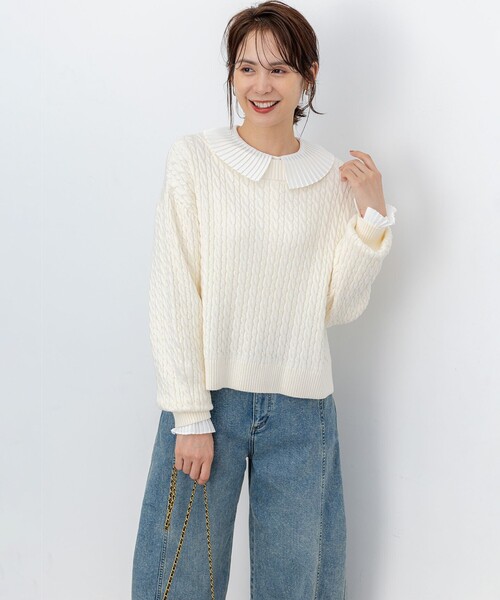 組曲 L(クミキョク オオキイサイズ)の「コットンカシミヤMIX ケーブル ニット(ニット/セーター・レディース・イエロー系/ピンク系/ライトグレー系9/アイボリー系/ライトグレー系1/ネイビー系・5/6/7)」の20枚目の写真