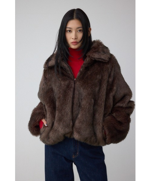 希少 アーペーセー ジップアップ ファーコート 茶色 ラビットファー ジップアップファーコート（ブルゾン）｜AZUL BY MOUSSY（アズールバイ