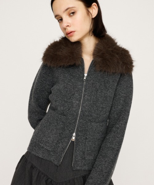 F/FUR COLLAR KNIT TOPS フェイクファー カラー ニット トップス