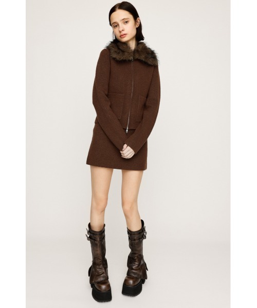 セットアップ可】F/FUR COLLAR KNIT TOPS フェイクファー カラー