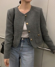 ツイード調ノーカラーショートジャケット