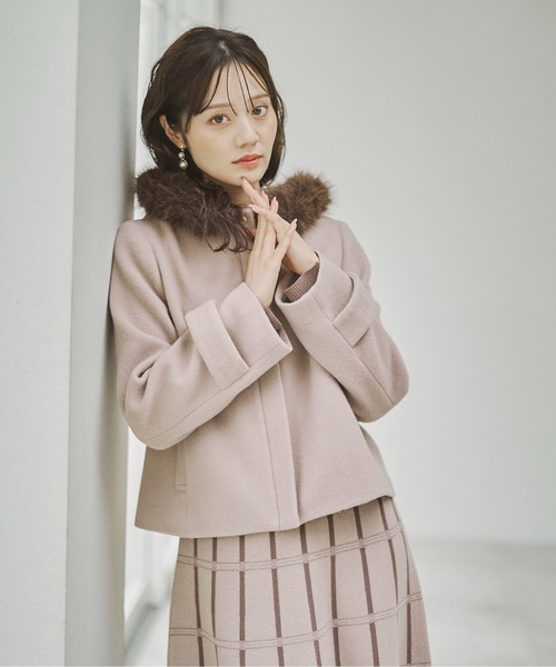 PROPORTION BODY DRESSING(プロポーションボディドレッシング)の「モッサフードフェイクファーショートコート / 1215255102(ブルゾン・レディース・ホワイト系その他/ベージュ/ブラック・MEDIUM/SMALL)」の1枚目の写真