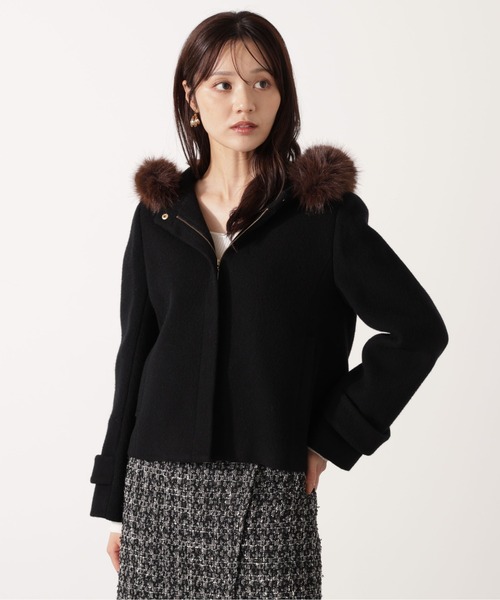 PROPORTION BODY DRESSING(プロポーションボディドレッシング)の「モッサフードフェイクファーショートコート / 1215255102(ブルゾン・レディース・ホワイト系その他/ベージュ/ブラック・MEDIUM/SMALL)」の3枚目の写真