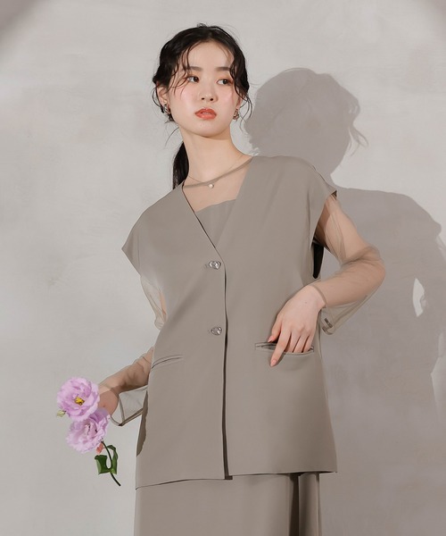 Kana（カナ）の「ジレ×レース フリルワンピース 2点セット パーティー ドレス 結婚式 お呼ばれ オケージョン（ドレス・レディース・ブラック/グレー系その他/ブラウン・M）」の2枚目の写真