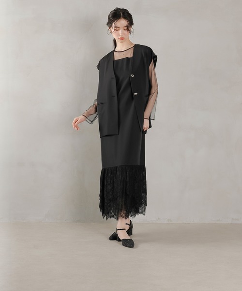 セール】ジレ×レース フリルワンピース 2点セット パーティー ドレス