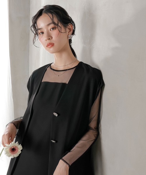 Kana（カナ）の「ジレ×レース フリルワンピース 2点セット パーティー ドレス 結婚式 お呼ばれ オケージョン（ドレス・レディース・ブラック/グレー系その他/ブラウン・M）」の9枚目の写真