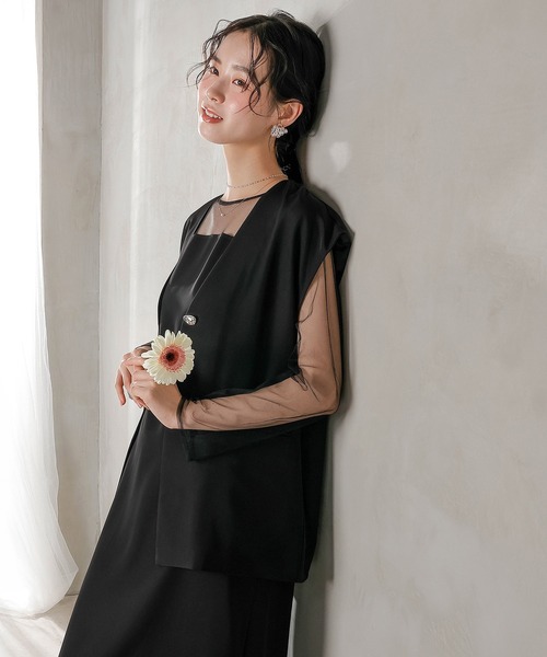Kana（カナ）の「ジレ×レース フリルワンピース 2点セット パーティー ドレス 結婚式 お呼ばれ オケージョン（ドレス・レディース・ブラック/グレー系その他/ブラウン・M）」の4枚目の写真