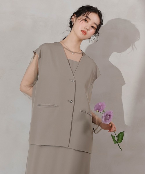 Kana（カナ）の「ジレ×レース フリルワンピース 2点セット パーティー ドレス 結婚式 お呼ばれ オケージョン（ドレス・レディース・ブラック/グレー系その他/ブラウン・M）」の12枚目の写真