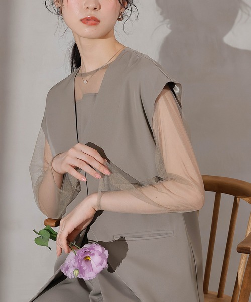 Kana（カナ）の「ジレ×レース フリルワンピース 2点セット パーティー ドレス 結婚式 お呼ばれ オケージョン（ドレス・レディース・ブラック/グレー系その他/ブラウン・M）」の17枚目の写真