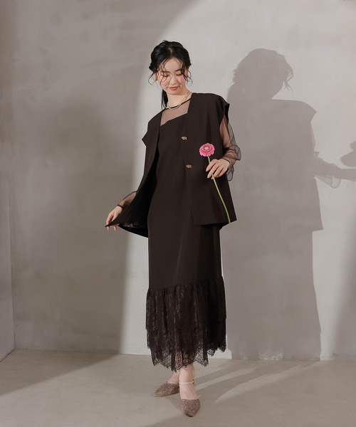 セール】ジレ×レース フリルワンピース 2点セット パーティー ドレス