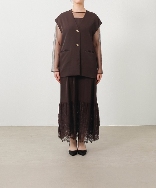 セール】ジレ×レース フリルワンピース 2点セット パーティー ドレス