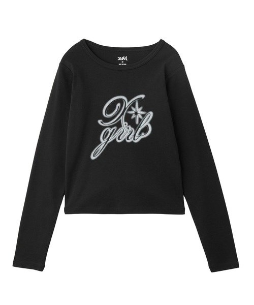 X-girl（エックスガール）の「SPRAY LOGO L/S TOP（Tシャツ/カットソー・レディース・ブラック/ホワイト/ベージュ・S/M）」の3枚目の写真