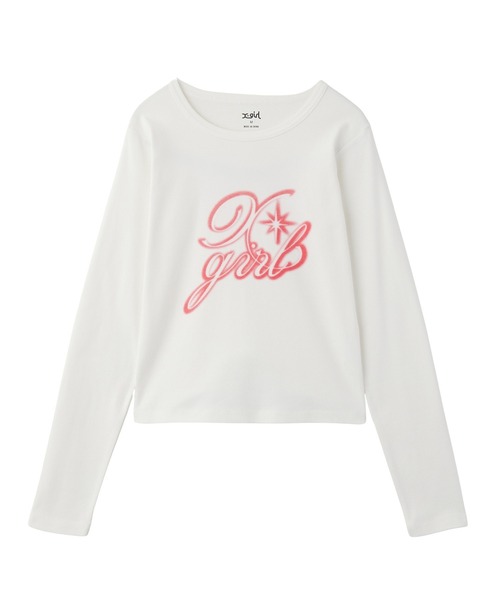 X-girl（エックスガール）の「SPRAY LOGO L/S TOP（Tシャツ/カットソー・レディース・ブラック/ホワイト/ベージュ・S/M）」の11枚目の写真