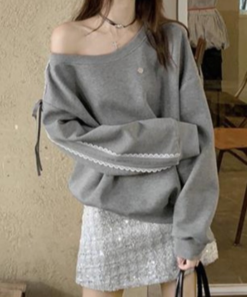 Teem Store(チームストア)の「袖レースリボンワンショルスウェット(スウェット・レディース・グレー/ネイビー・M/L)」の19枚目の写真