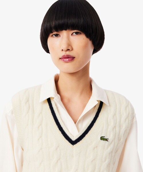 ラコステ（LACOSTE）/ウール×ナイロン エッセンシャル チルデンニットベスト セール】ウール×ナイロン エッセンシャル チルデンニットベスト