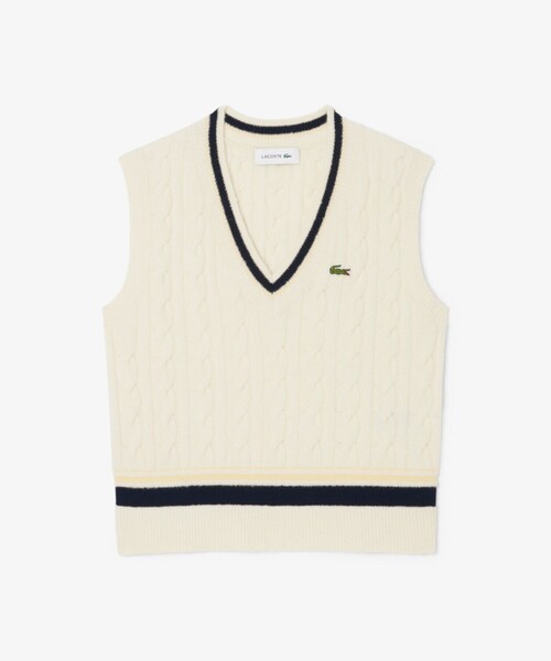 LACOSTE（ラコステ）の「ウール×ナイロン エッセンシャル チルデンニットベスト（ベスト・レディース・オフホワイト・40/38/36/34）」の4枚目の写真