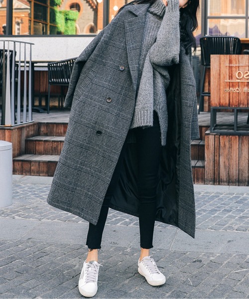 オーバーチェック柄ロングチェスターコート（チェスターコート）｜CHUL