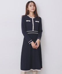 バイカラードッキング風ニットワンピース【洗濯機OK/抗ピル】