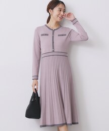 index | バイカラードッキング風ニットワンピース【洗濯機OK/抗ピル】(ワンピース)