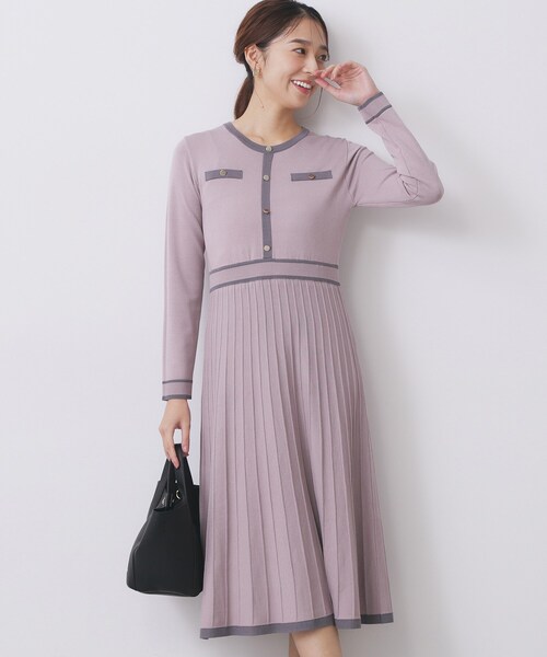 セール】バイカラードッキング風ニットワンピース【洗濯機OK/抗ピル