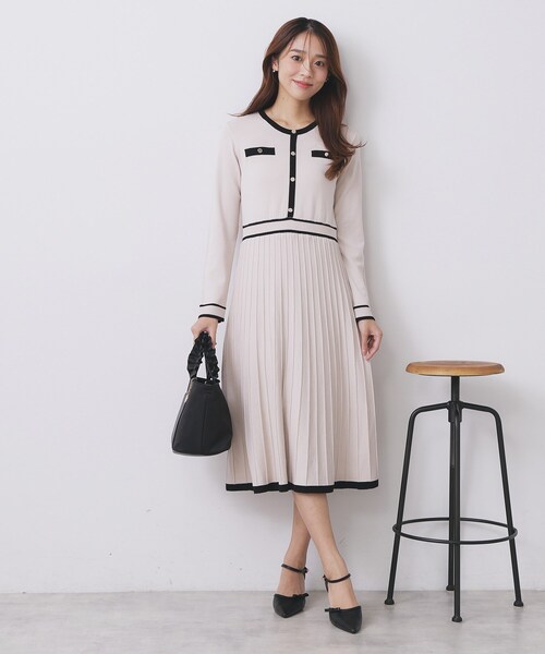 セール】バイカラードッキング風ニットワンピース【洗濯機OK/抗ピル