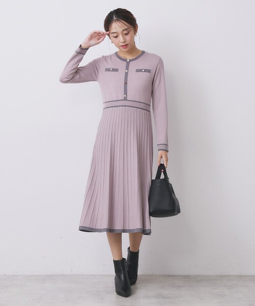 セール】バイカラードッキング風ニットワンピース【洗濯機OK/抗ピル