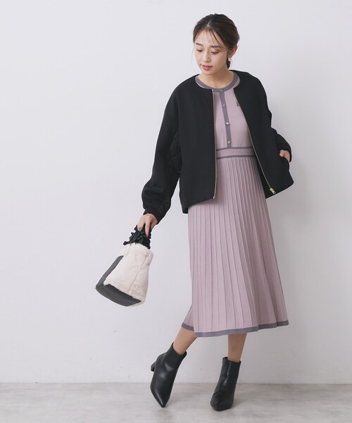 クリスチャンディオール　ウール　ニットワンピース　バイカラー　チュニック バイカラードッキング風ニットワンピース【洗濯機OK／抗ピル