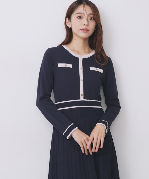 セール】バイカラードッキング風ニットワンピース【洗濯機OK/抗ピル